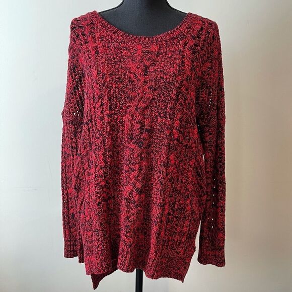 Express Red/Black Marled Chunky Knit Sweater Sz Xs - Picture 3 of 7